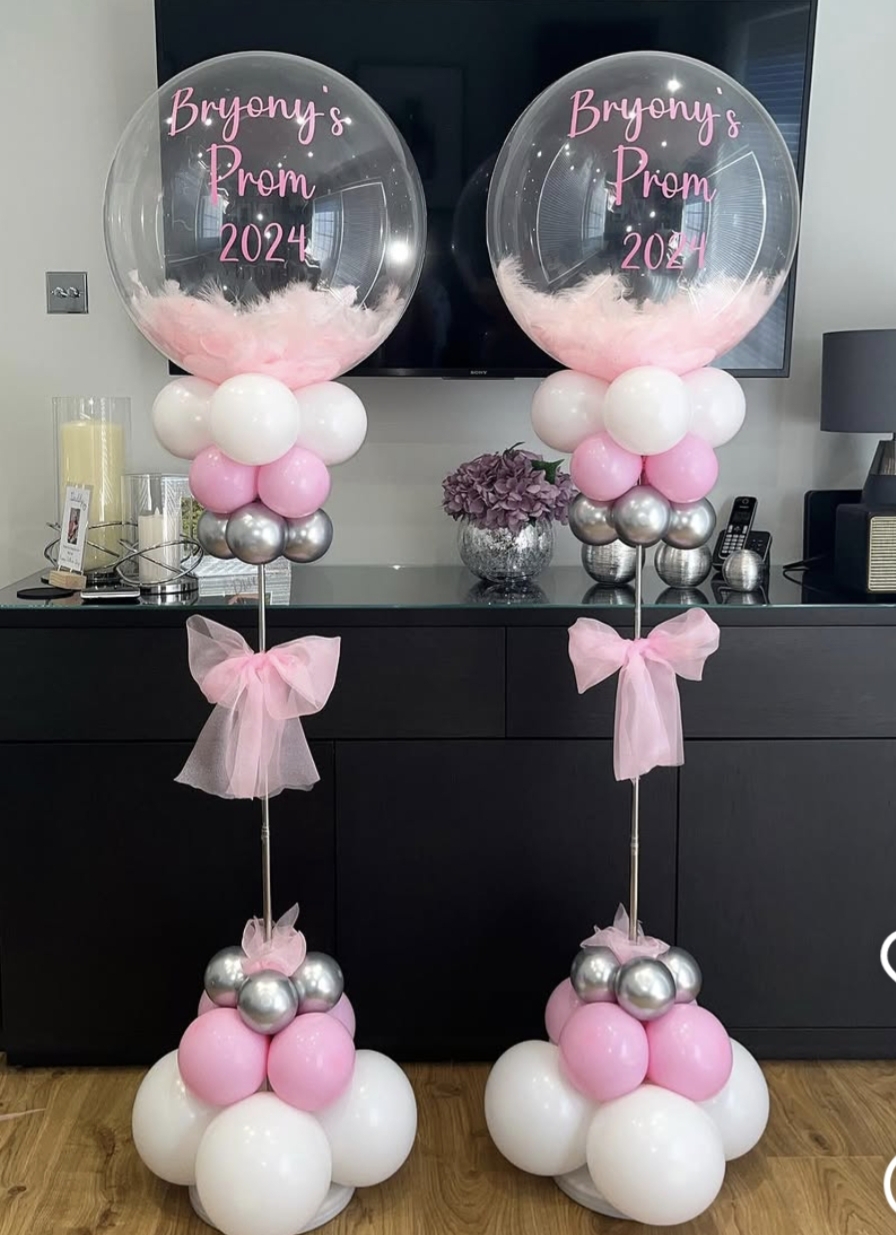 Bryony's Prom 2024 — pink, silver & feather bubbles