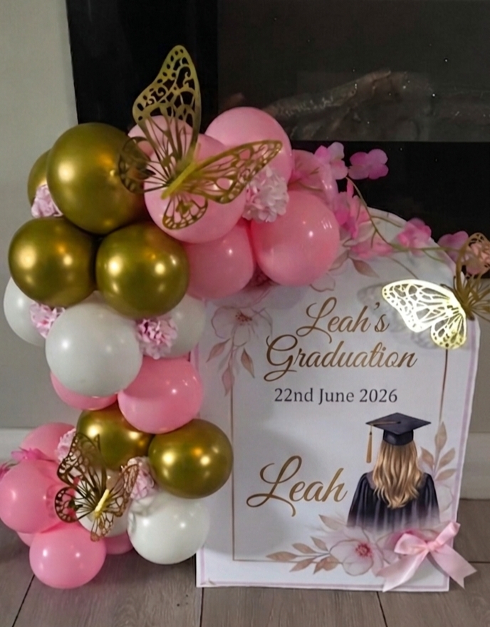 Leah's Graduation — pink, white & gold with butterflies